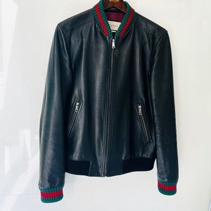 Gucci Leather Jacket with Web ( stripe motif )